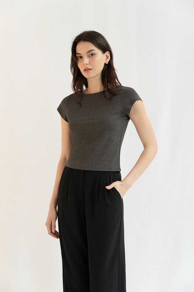 TAMMY BOATNECK COTTON TEE SLATE