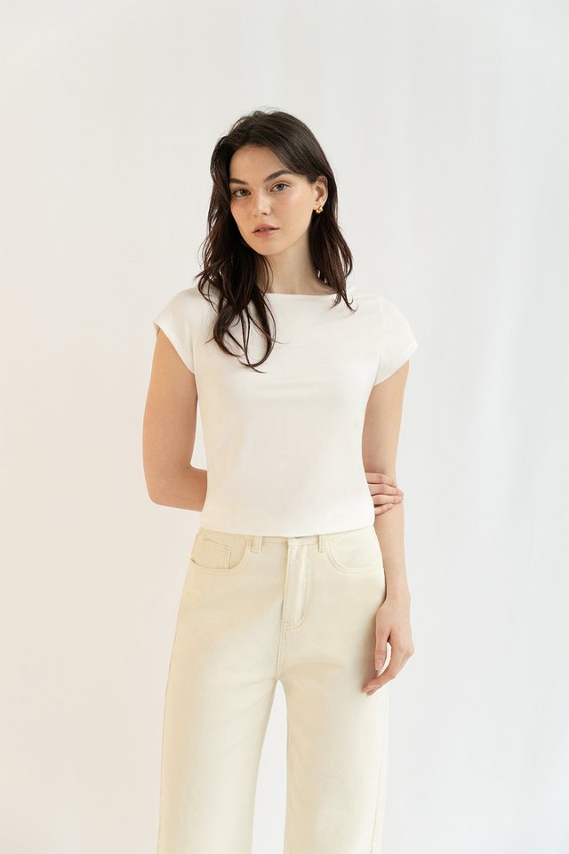 TAMMY BOATNECK COTTON TEE WHITE