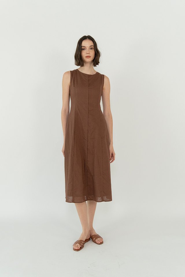 VIOLETTE LINEN PANELLED DRESS COCOA