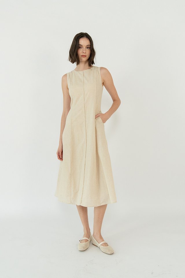 VIOLETTE LINEN PANELLED DRESS SAND