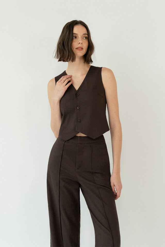AIKO LINEN VEST TOP WOOD