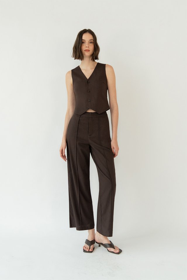 AIKO LINEN VEST TOP WOOD