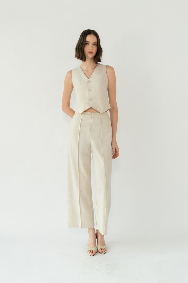 AKIRA LINEN WIDE LEG PANTS SAND