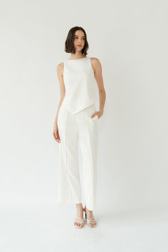 AKIRA LINEN WIDE LEG PANTS WHITE