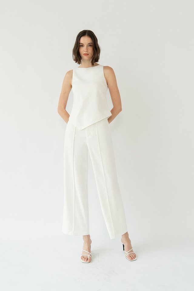 AKIRA LINEN WIDE LEG PANTS WHITE