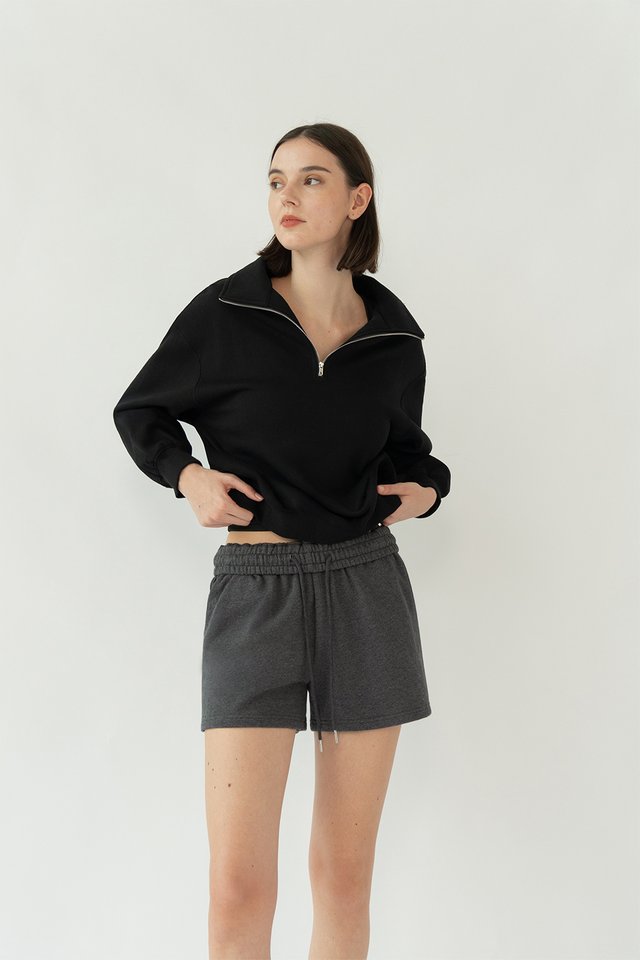 COREY COTTON HALF-ZIP PULLOVER BLACK