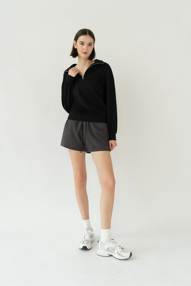 COREY COTTON HALF-ZIP PULLOVER BLACK