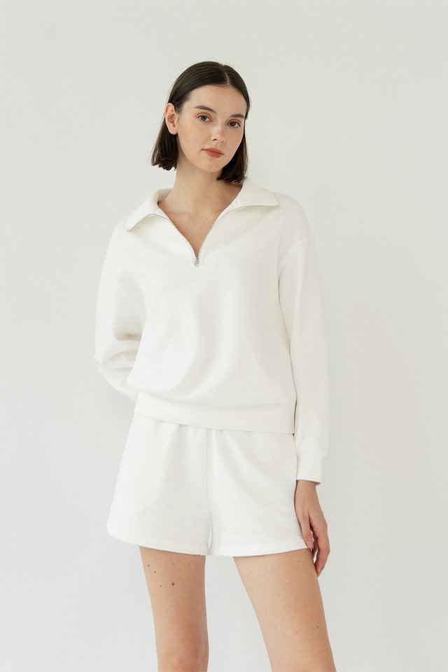 COREY COTTON HALF-ZIP PULLOVER WHITE
