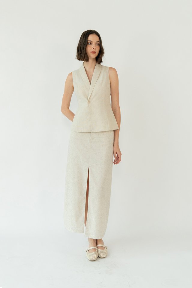 ERINA LINEN BLAZER VEST TOP SAND
