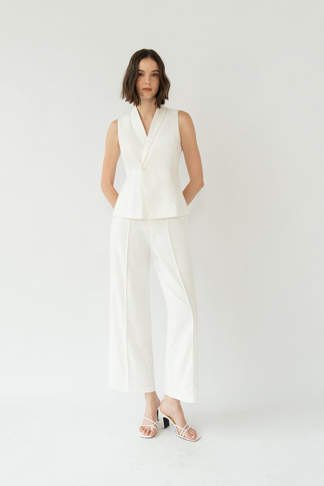 ERINA LINEN BLAZER VEST TOP WHITE