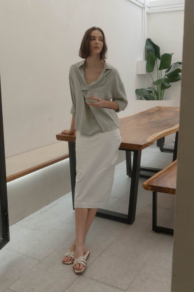 JAE FOLDOVER SOFT LINEN SHIRT DOVE