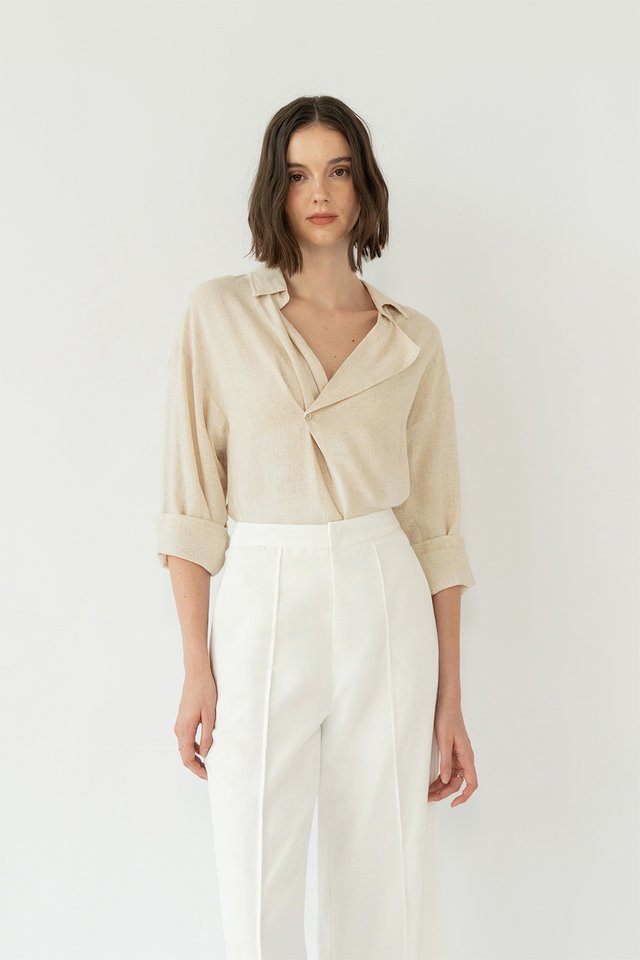 JAE FOLDOVER SOFT LINEN SHIRT SAND