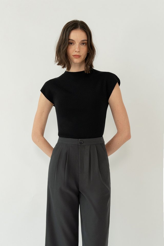 JASLIN SOFT KNIT FUNNEL NECK TOP BLACK