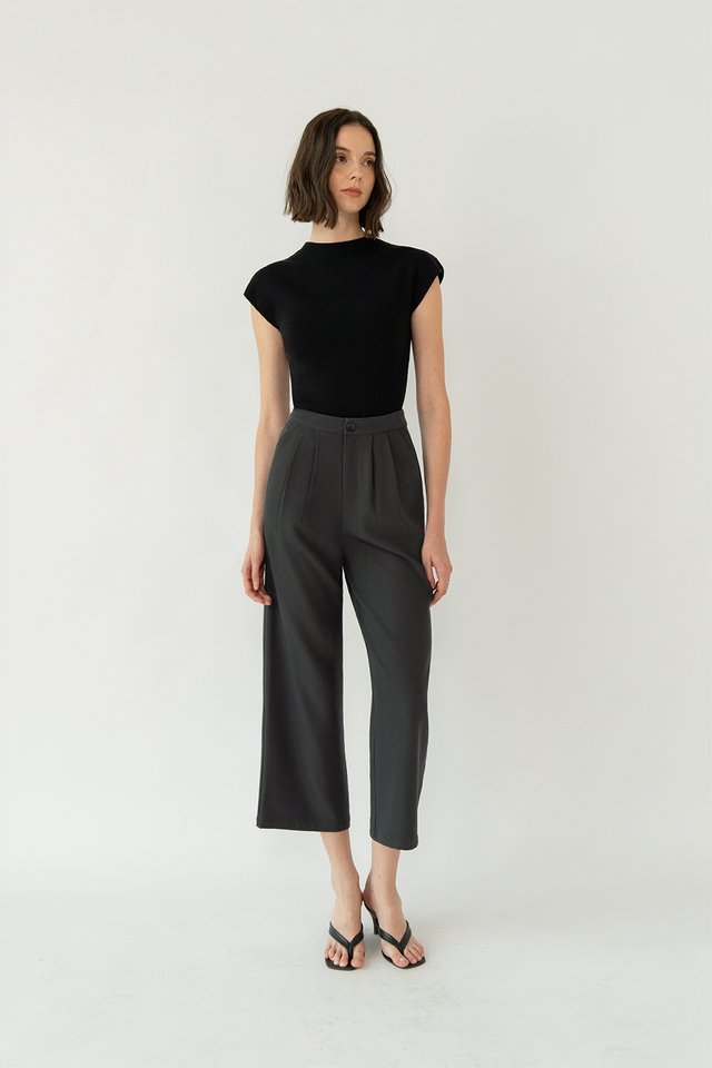 JASLIN SOFT KNIT FUNNEL NECK TOP BLACK