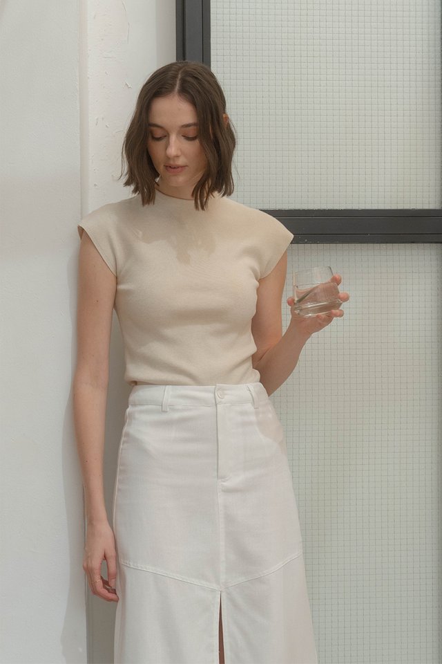 JASLIN SOFT KNIT FUNNEL NECK TOP COCONUT