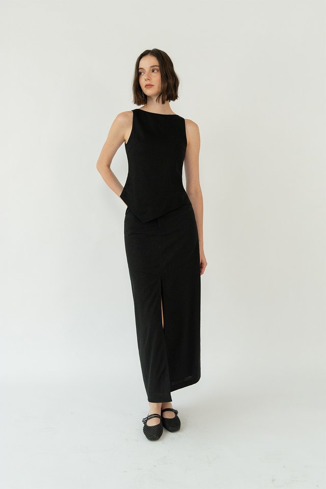 LARA LINEN PANELLED SKIRT BLACK