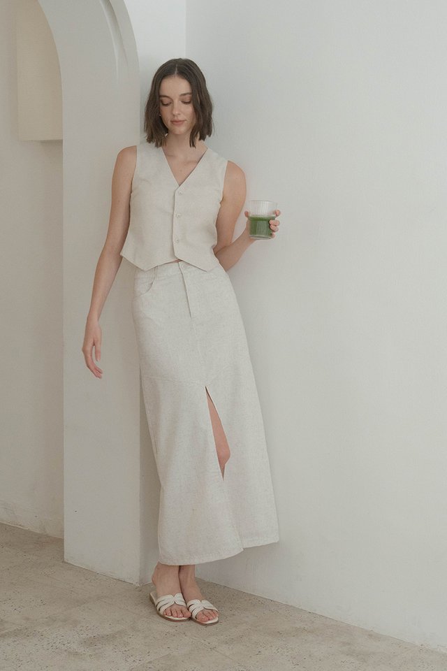 LARA LINEN PANELLED SKIRT SAND