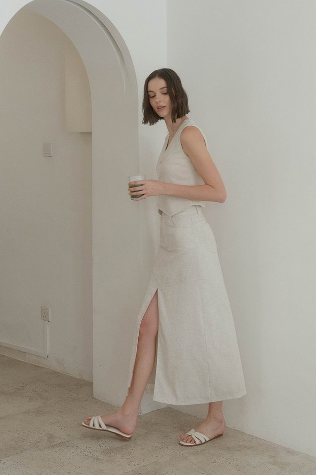 LARA LINEN PANELLED SKIRT SAND