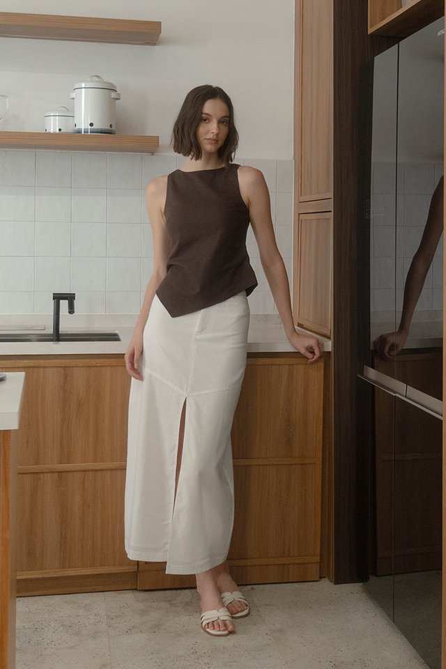 LARA LINEN PANELLED SKIRT WHITE
