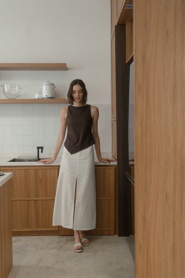 LARA LINEN PANELLED SKIRT WHITE