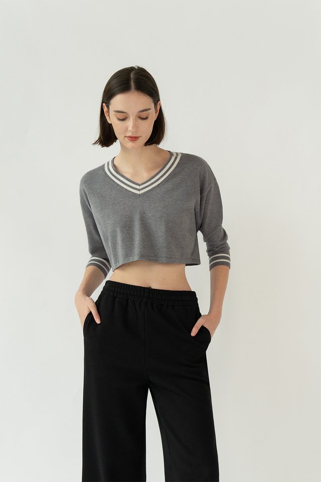 LEX CROPPED KNIT SWEATER DARK HEATHER