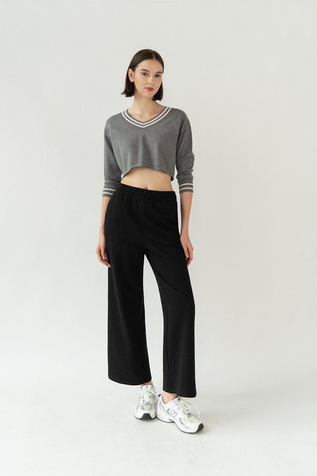 LEX CROPPED KNIT SWEATER DARK HEATHER