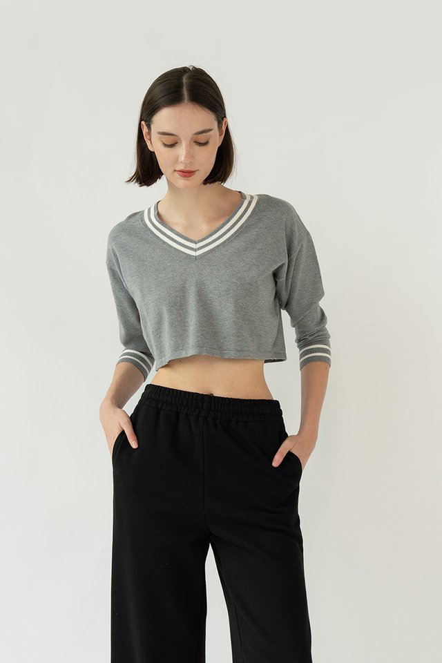 LEX CROPPED KNIT SWEATER DARK HEATHER