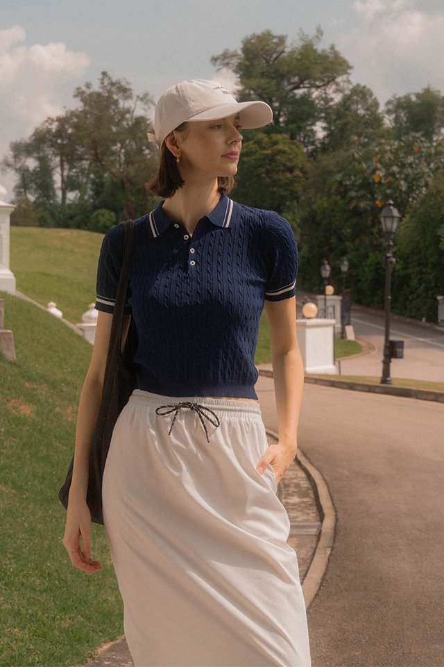 MORGAN KNIT POLO TOP NAVY
