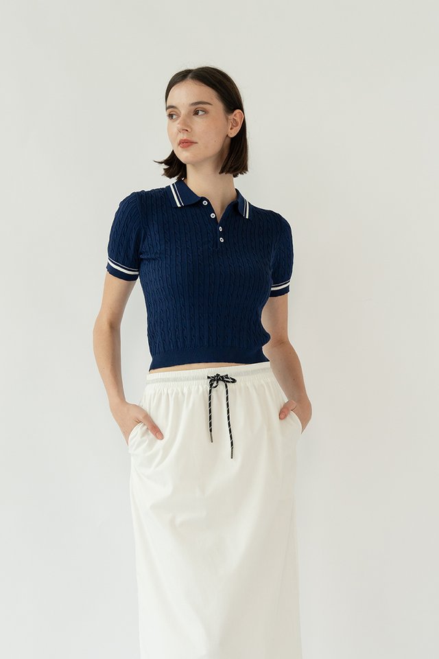 MORGAN KNIT POLO TOP NAVY