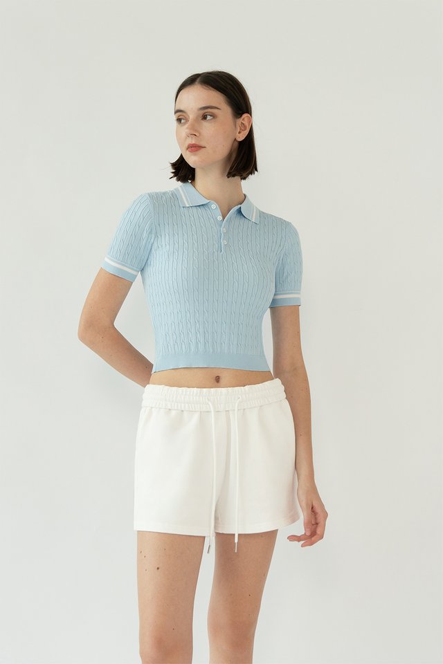 MORGAN KNIT POLO TOP SKY