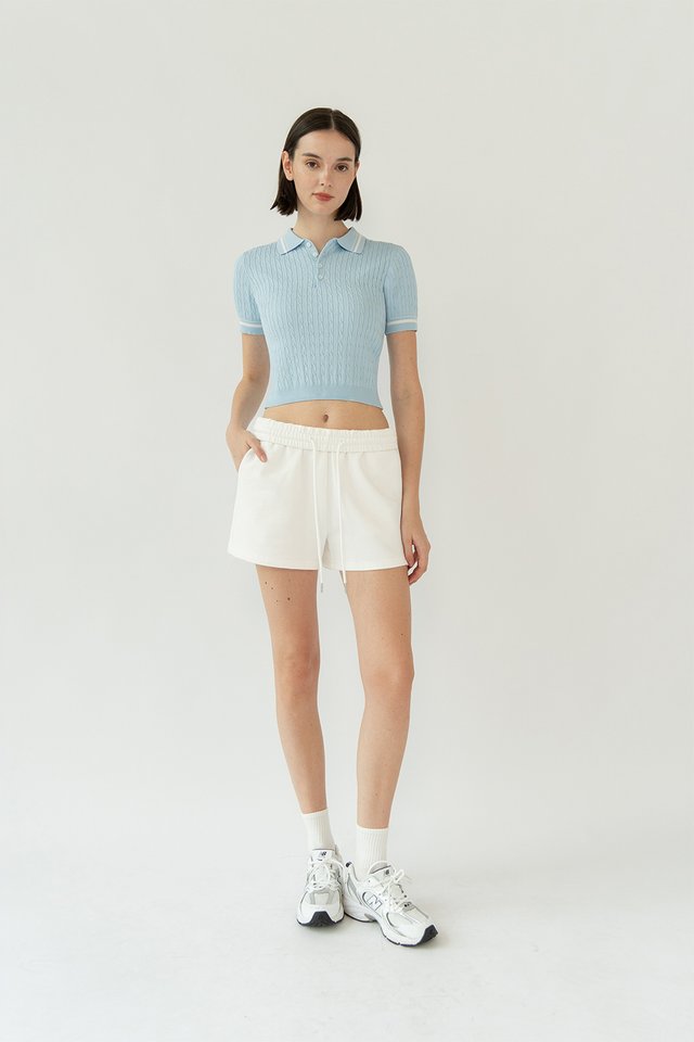 MORGAN KNIT POLO TOP SKY