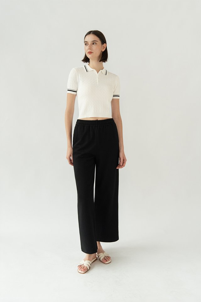 MORGAN KNIT POLO TOP WHITE