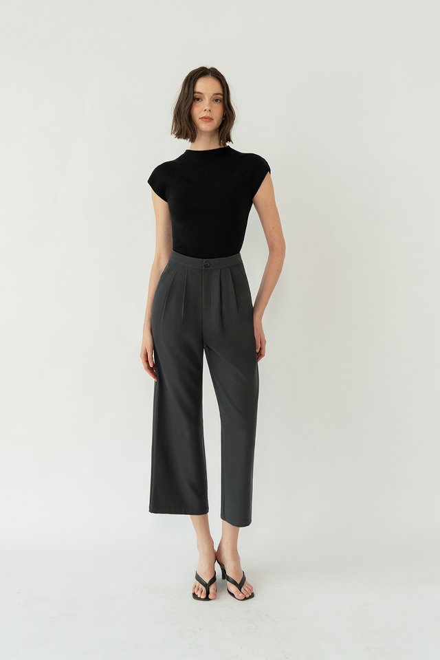 PAUL WIDE LEG CROPPED PANTS GUNMETAL