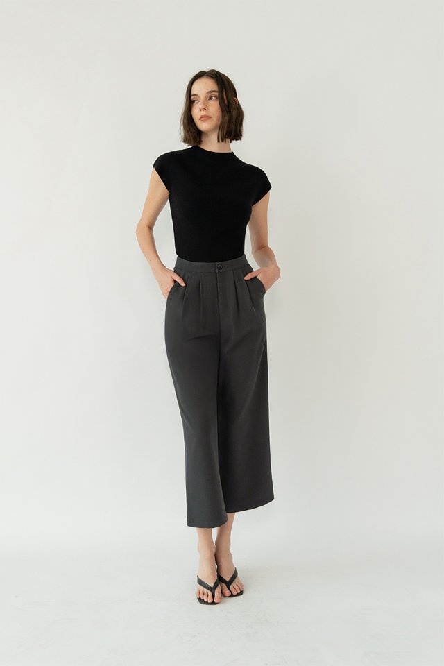 PAUL WIDE LEG CROPPED PANTS GUNMETAL
