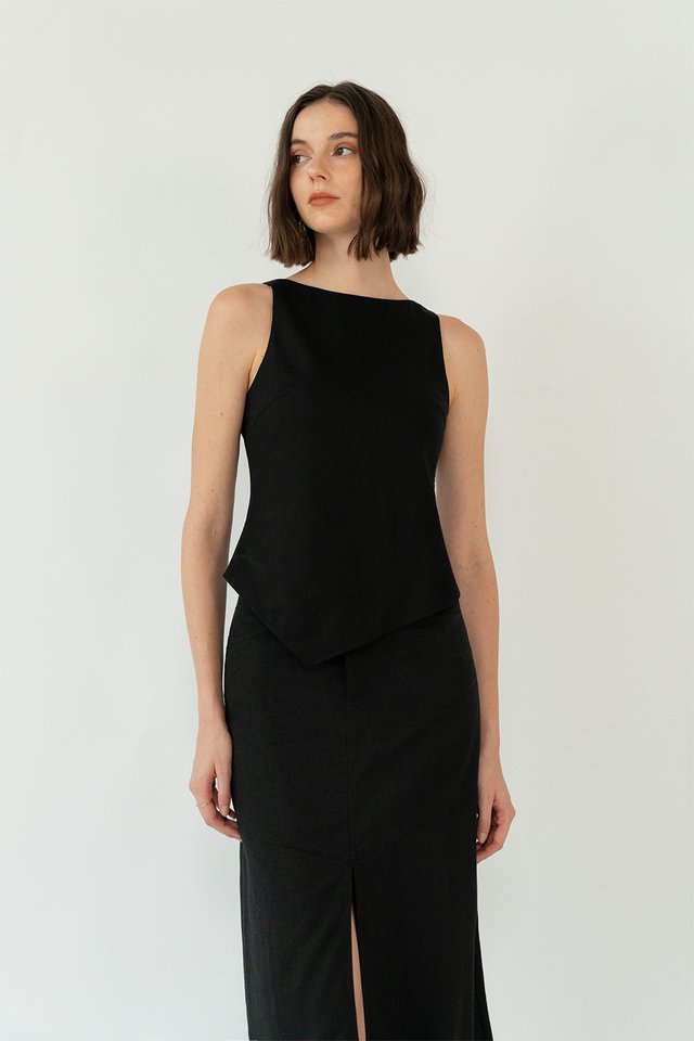 RIN LINEN ASYMMETRIC TOP BLACK