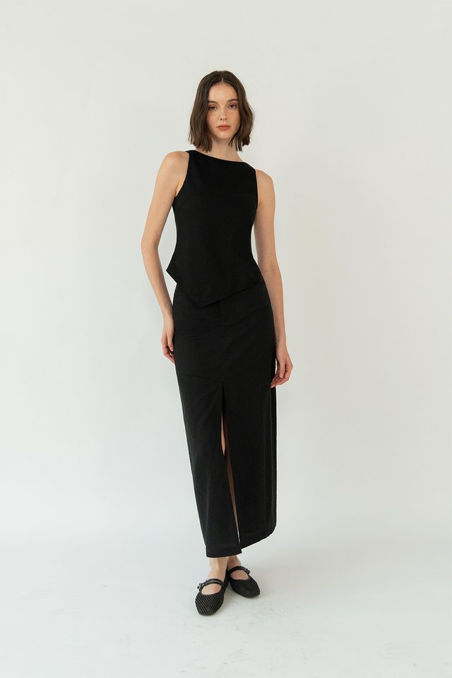 RIN LINEN ASYMMETRIC TOP BLACK