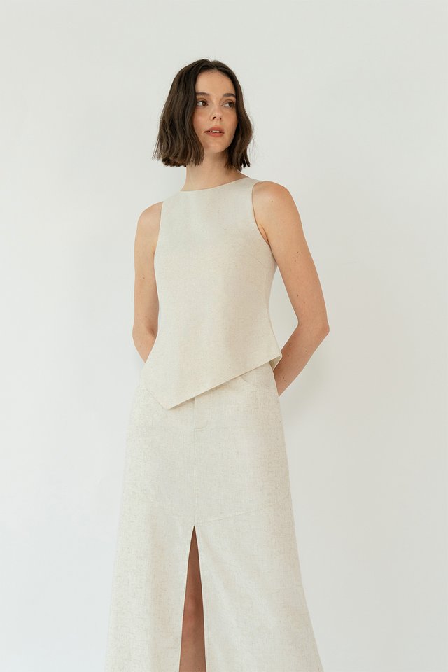 RIN LINEN ASYMMETRIC TOP SAND