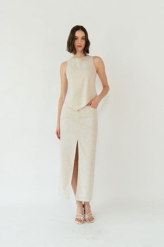 RIN LINEN ASYMMETRIC TOP SAND