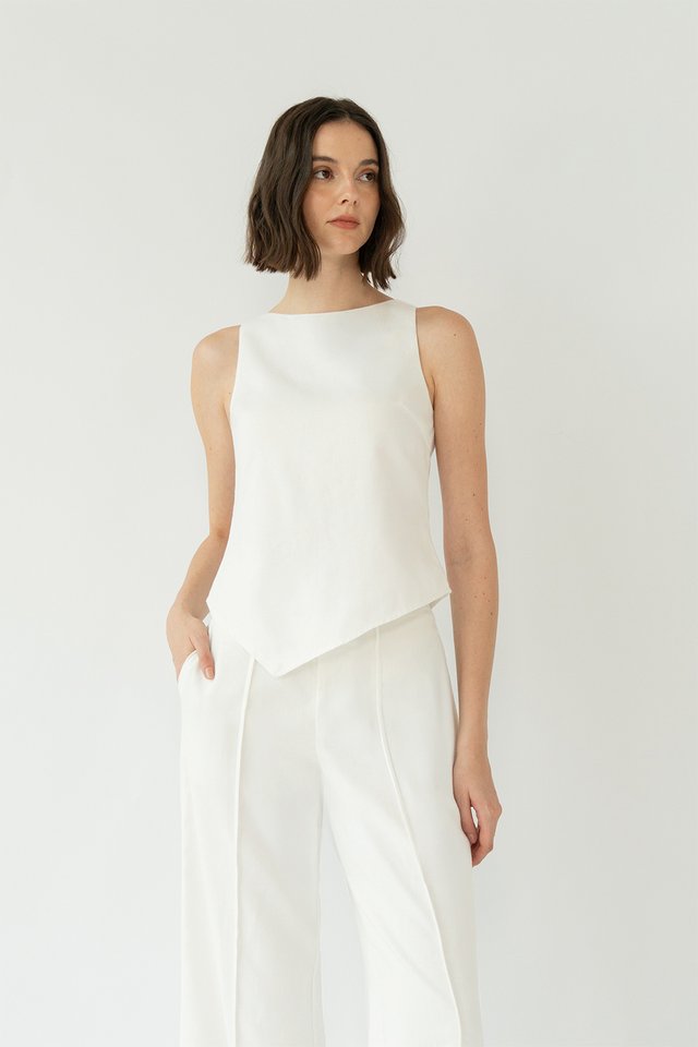 RIN LINEN ASYMMETRIC TOP WHITE