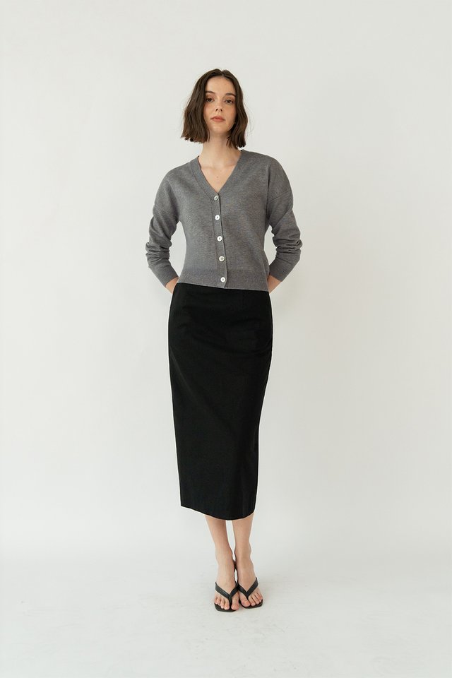 ROSSI BUTTON FRONT KNIT CARDIGAN TOP DARK HEATHER