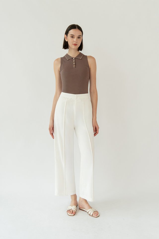 TAYLOR SLEEVELESS KNIT POLO TOP ETOUPE