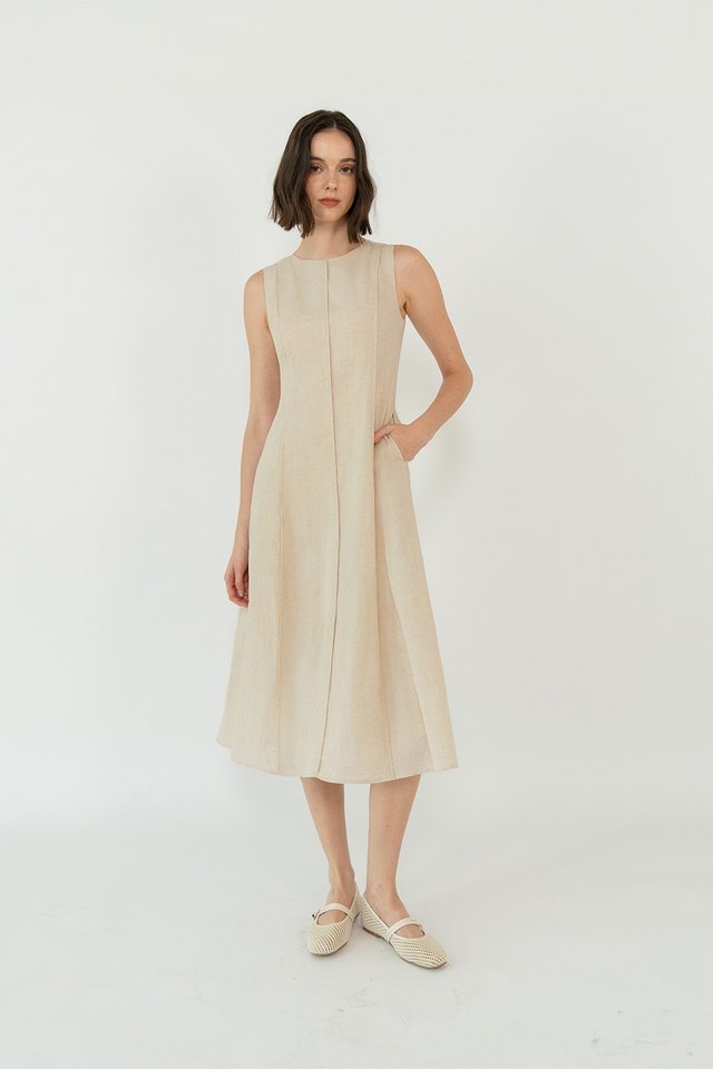 VIOLETTE LINEN PANELLED DRESS SAND