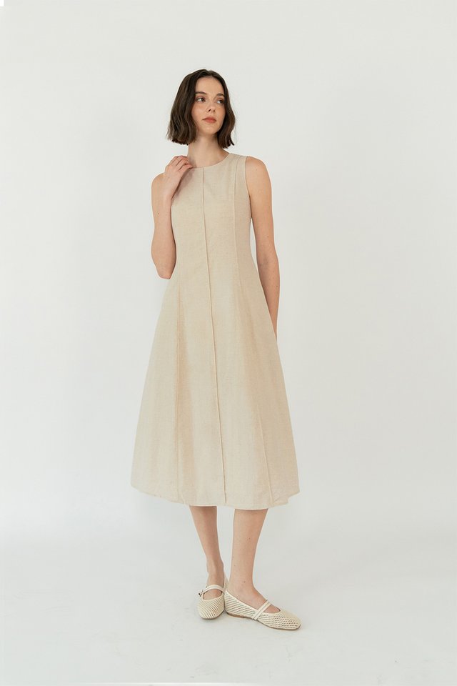 VIOLETTE LINEN PANELLED DRESS SAND