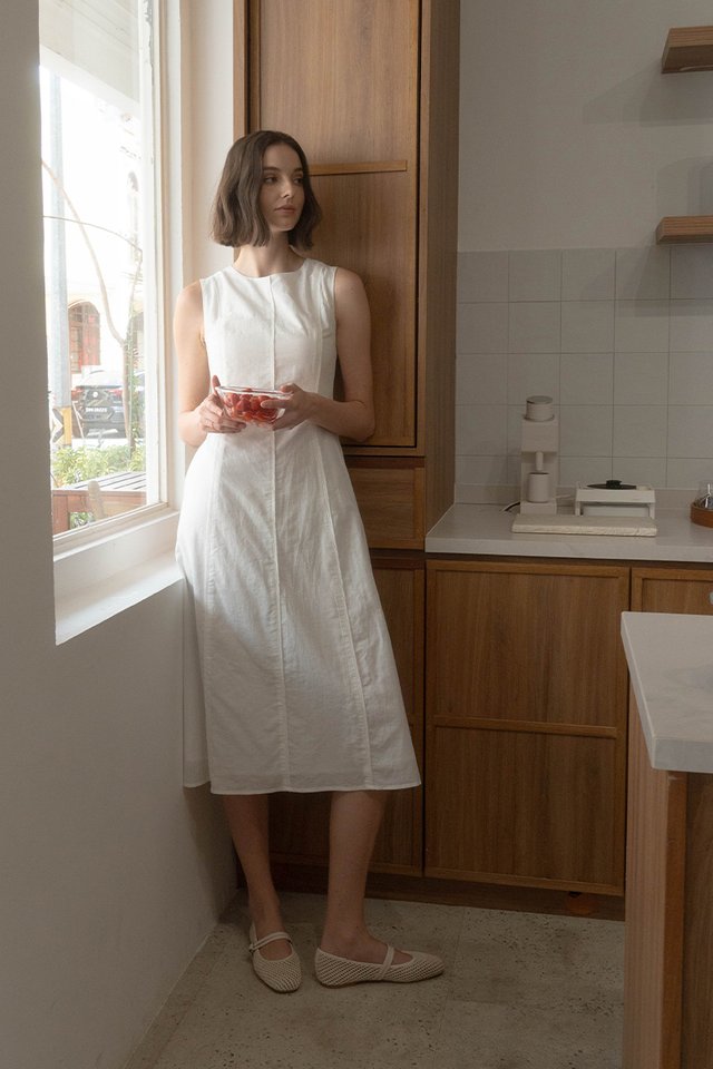 VIOLETTE LINEN PANELLED DRESS WHITE