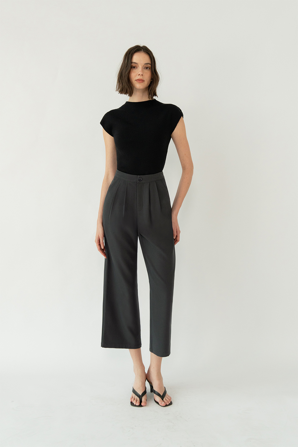 PAUL WIDE LEG CROPPED PANTS GUNMETAL | The Willow Label