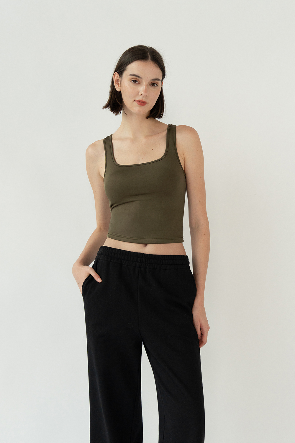 ZOE OPEN BACK PADDED TANK TOP ASH | The Willow Label