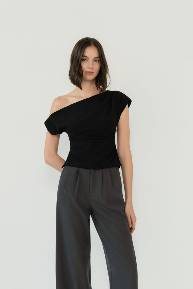 ASYMMETRIC DRAPED TOP BLACK