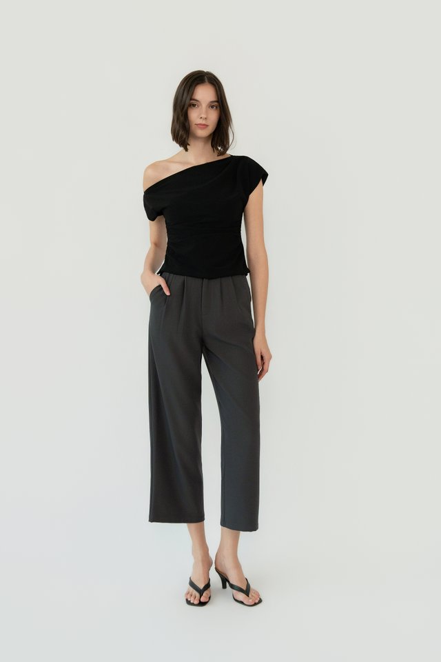 ASYMMETRIC DRAPED TOP BLACK