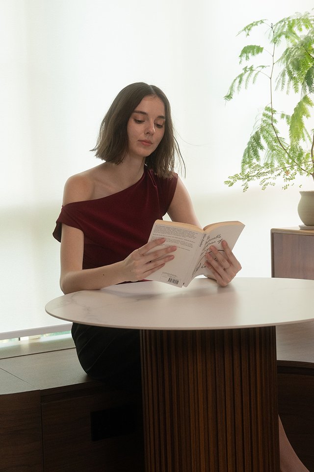 ASYMMETRIC DRAPED TOP BURGUNDY