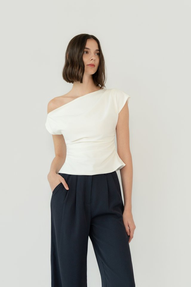 ASYMMETRIC DRAPED TOP WHITE